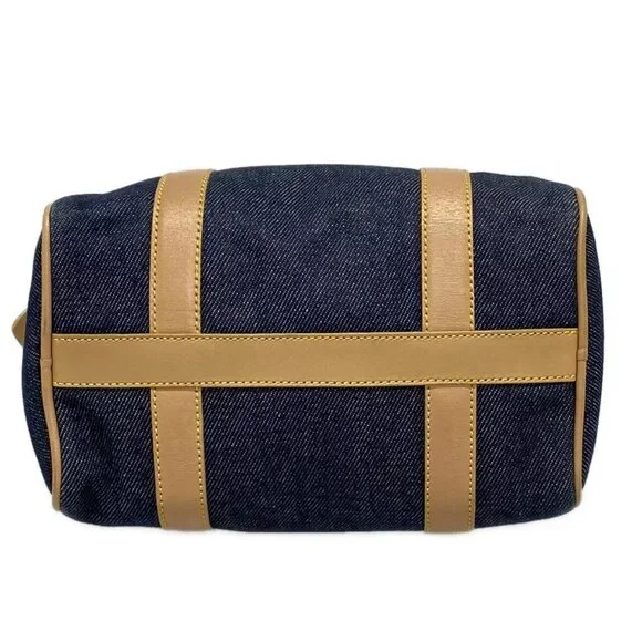 Authentic ChristianDior  Dark Navy Light Brown Denim Leather Handbag 611-100724 - Picture 5 of 14